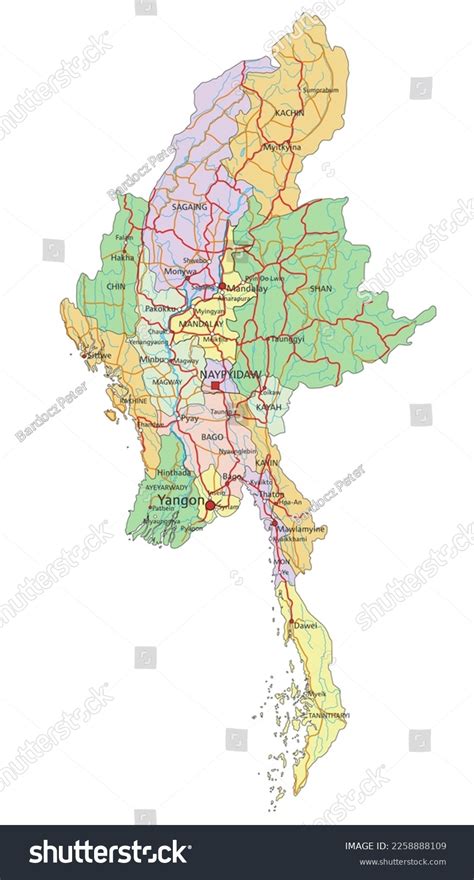 Myanmar Highly Detailed Editable Political Map Stock Vector Royalty