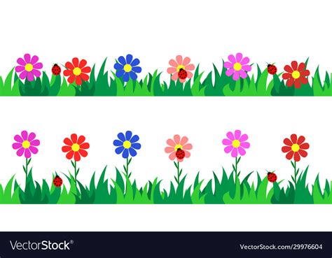 Set seamless grass and flowers Royalty Free Vector Image