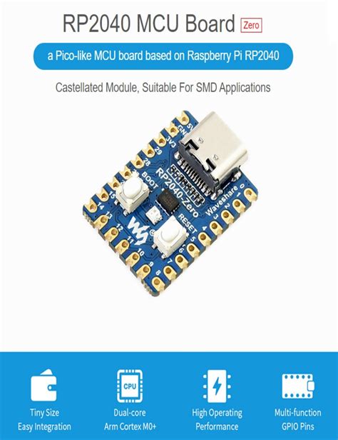 Waveshare RP2040 Zero Pico Like MCU Board Basado En Raspberry Pi MCU