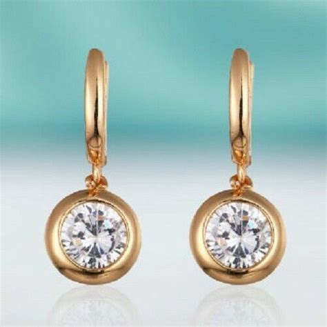 14K Yellow Gold Plated 1 Ct Round Cut Simulated Diamond Bezel Set Drop