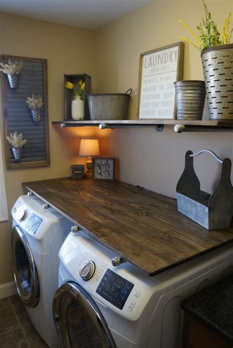 Laundry Room Makevover for under $250! With DIY Rustic Industrial Pipe Shelving and farmhouse decor!