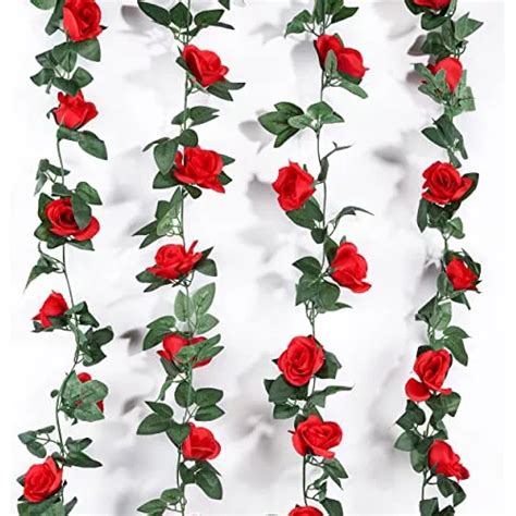 4 Pack De Enredaderas De Rosas Rojas Artificiales Guir Envío gratis