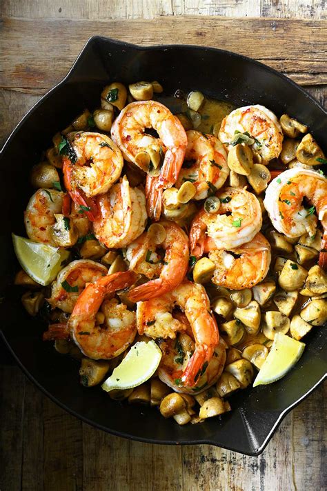 Shrimp With Garlic Saut Ed Mushrooms Serving Dumplings