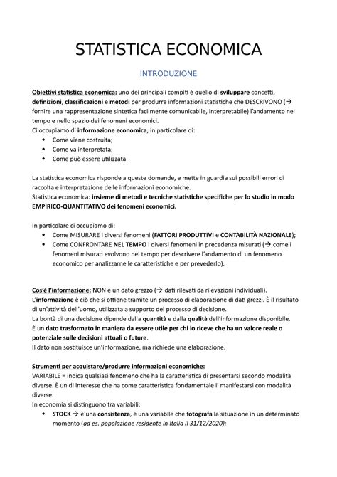 Statistica Ultimo Statistica Economica Introduzione Obiettivi