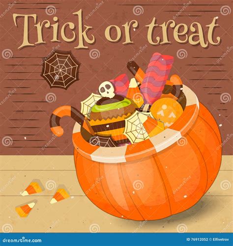 Jack O Lantern Candy Basket With Sweet Stock Vector Illustration Of Jack Halloween 76912052