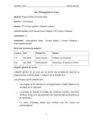 Remplissable En Ligne Plan P Dagogique Du Cours Module Programmation