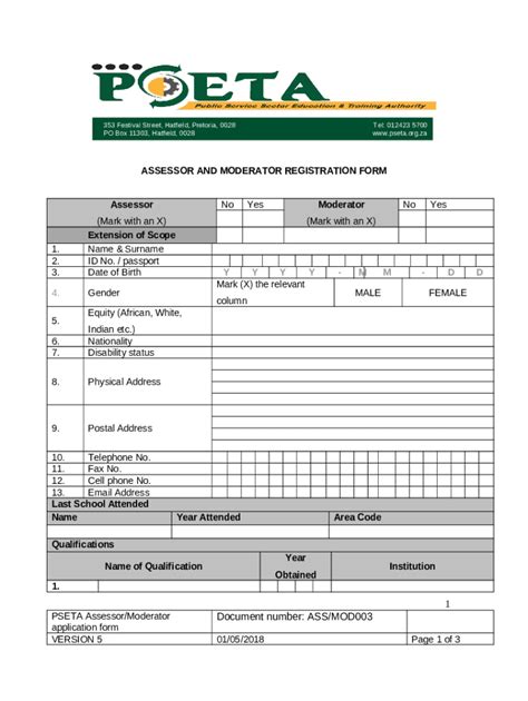 Assessor And Moderator Registration Pseta Doc Template Pdffiller