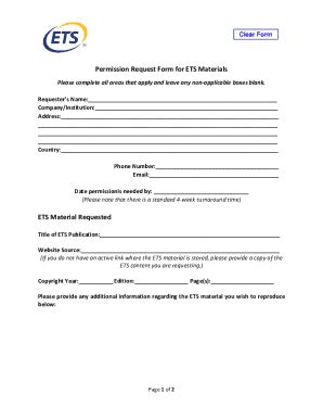 Fillable Online Permission Request Form For Ets Materials Fax Email