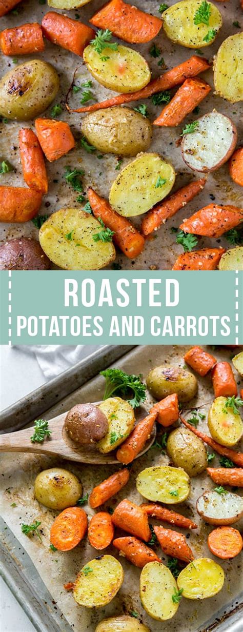 Oven Roasted Potatoes And Carrots Is A Simple And Easy Dish Thats Prepped In Jus Roasted