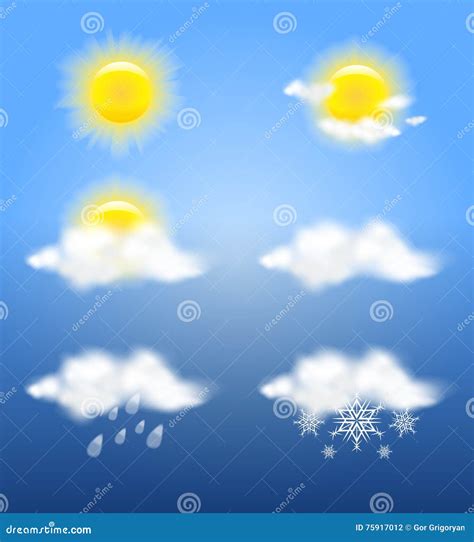 Realistic Transparency Sun And Clouds In Weather Icons Set Vector ...