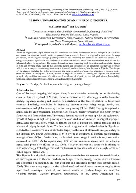 (PDF) Design and Fabrication of an Anaerobic Digester