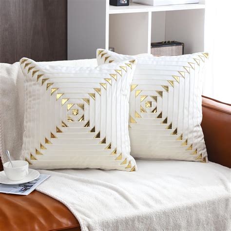 Tosleo White Velvet Gold Pillow Covers 18x18 Set Of 2 Gold Throw Pillow Covers Soft