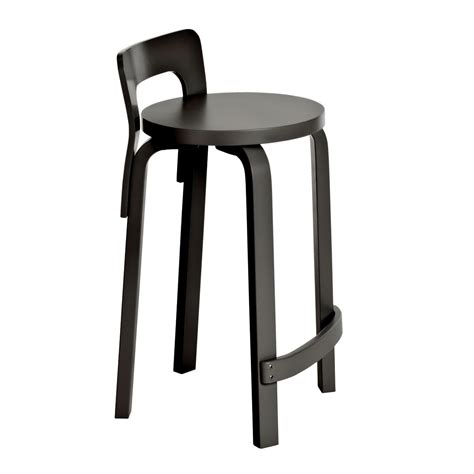 Artek Alvar Aalto K65 Low Back Kitchen Bar Stool Black Lacquered