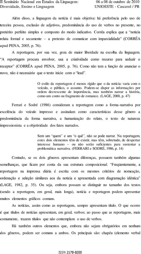 NotÍcia E Reportagem SemelhanÇas E DiferenÇas Entre GÊneros Da Esfera JornalÍstica Pdf