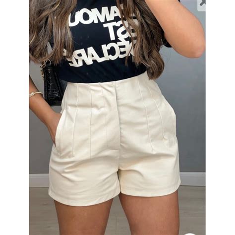 Short Feminino Zara Short Courino Cintura Alta Shopee Brasil