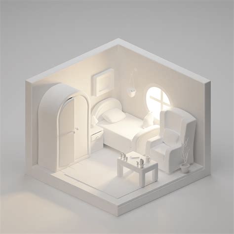 3d Isometric Cute Bedroom Pink Version Behance