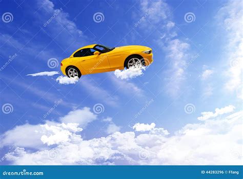 Car Flying On Blue Sky Background Stock Photo Image Of Future