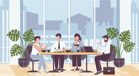 Cartoon Color Characters People and Lunch Time in Office Concept ...