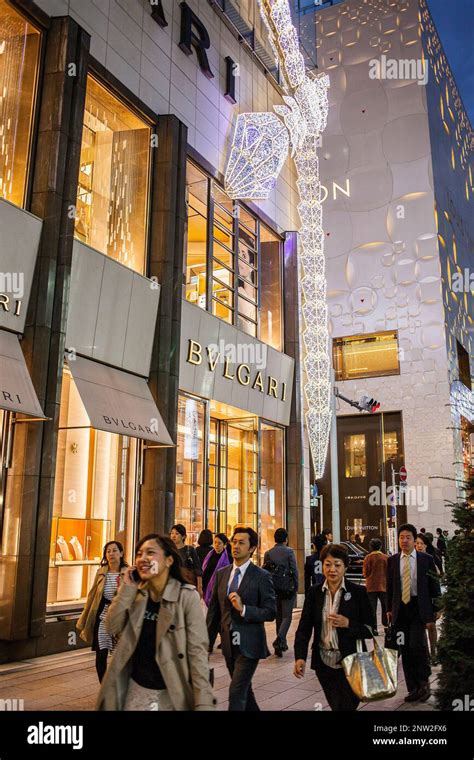 Harumi St In Background Bulgari Store Ginzatokyo Japan Stock Photo