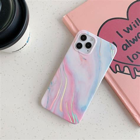 Pastel Marble Glossy Phone Case For Iphone 12 Mini 11 Pro Max Etsy