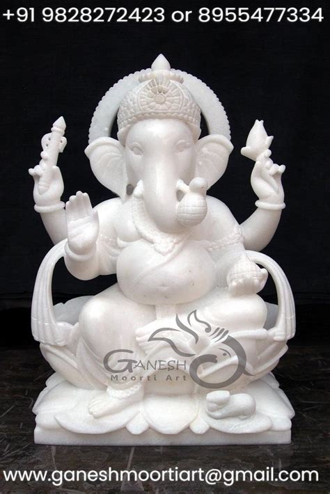 White Jaipur High Gloss Lord Ganesh Marble Statue Size 6inches 5feet