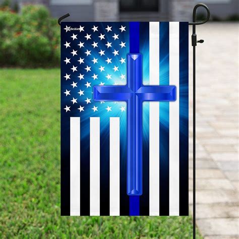 Thin Blue Line Christian Cross Flag Flagwix