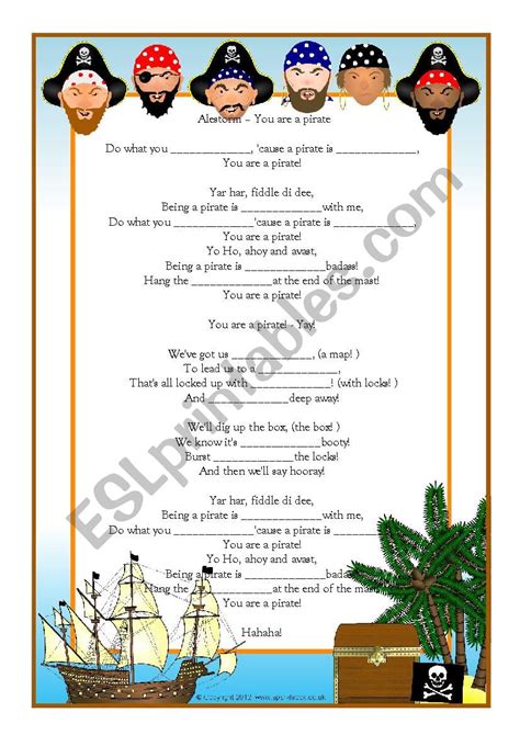 Alestorm You are a Pirate Lyrics comprehension - ESL worksheet by ...