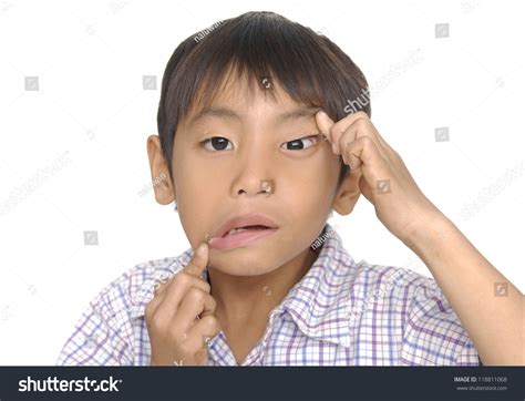 Cute Young Boy Making A Funny Face, Isolated Stock Photo 118811068 ...