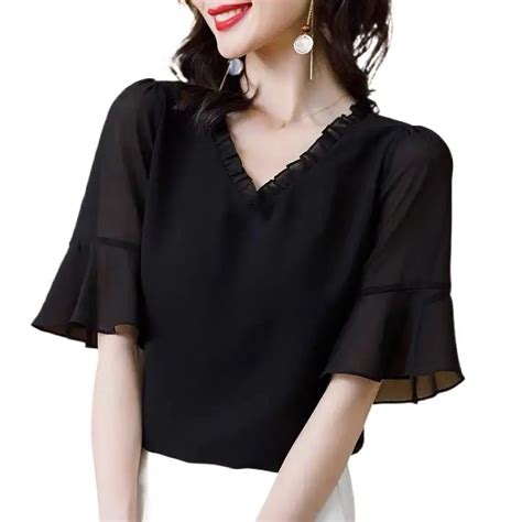 New 2024 Spring Women Fashion Sexy V Neck Butterfly Sleeve Chiffon