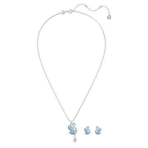 Set Swarovski Iconic Swan Cigno Blu Placcato Rodio Swarovski