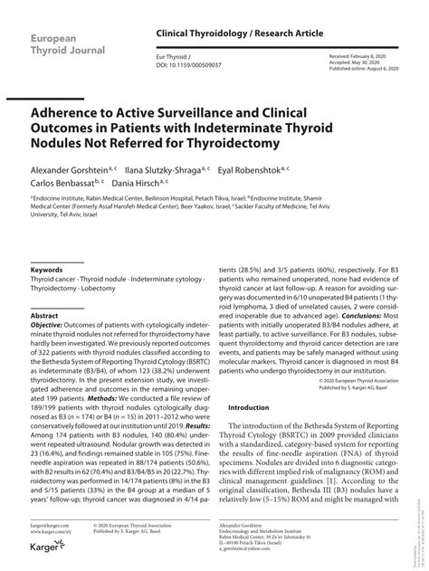 Pdf Adherence To Active Surveillance And Clinical Outcomes In