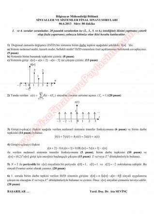 Sinyaller Ve Sistemler Final Sorular Ve Z Mleri Bahar Vize