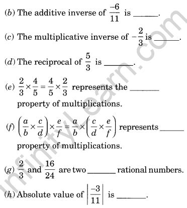 Rational Numbers Class Maths Extra Questions And Answers Chapter