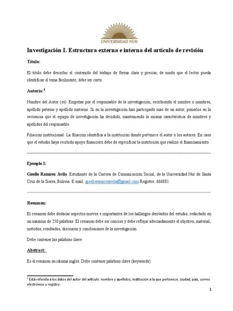 Estructura Externa E Interna Del Artículo De Revisión Pdf Sumario