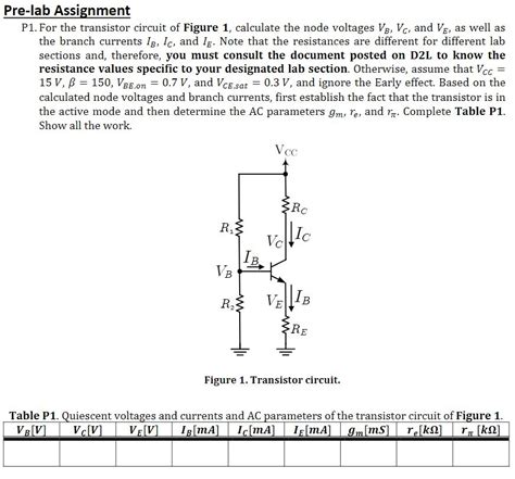 Solved Pre Lab Assignment P For The Transistor Circuit Of Chegg