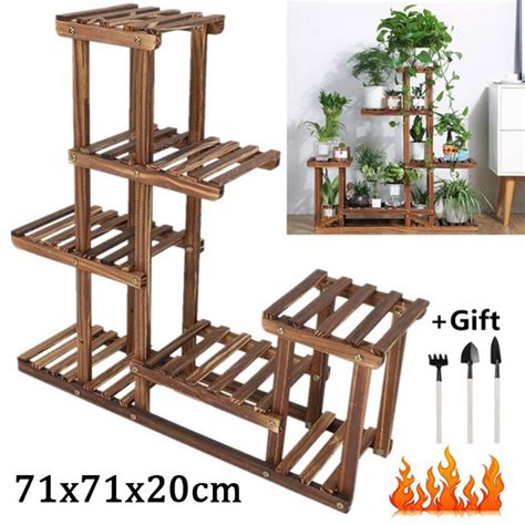 Wood Plant Stand Indoor Outdoor Wooden Plant Display Multi Tier Flower Shelves Stands Garden