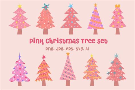 Pink Christmas Tree Set, pastel glamour clipart