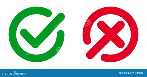 Set Green Approval Check Mark And Red Cross Icons In Circle Checklist