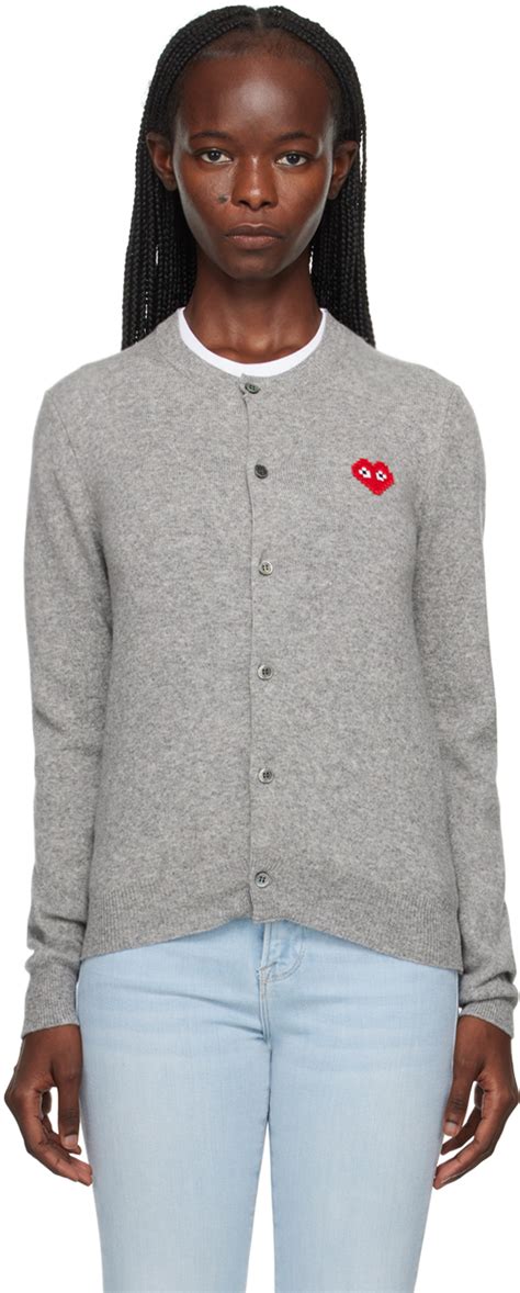 Comme Des Gar Ons Play Gray Invader Edition Cardigan Ssense