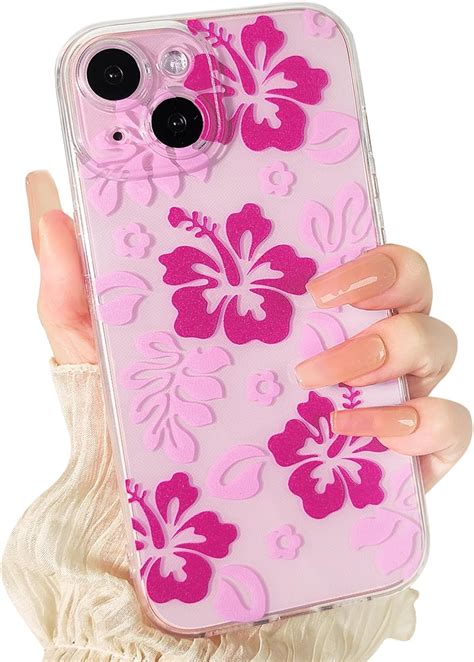 Lovmooful Compatible For Iphone 15 Plus Case Cute Clear Hibiscus Flower Floral