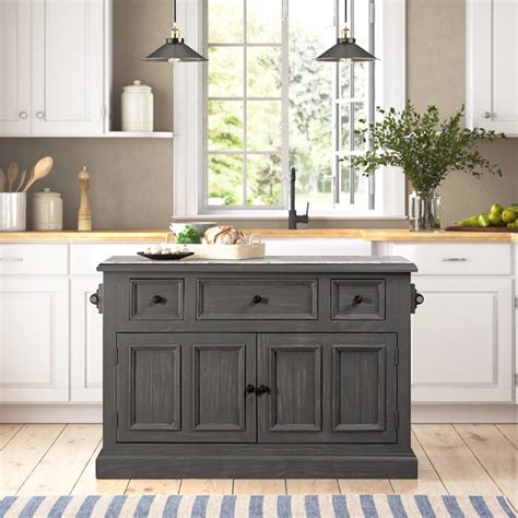 Three Posts™ Eloy 51'' Solid Wood Kitchen Island with Granite Top and ...