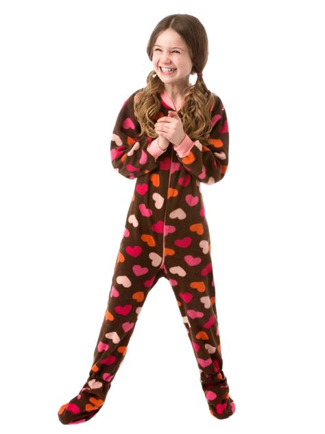 Big Feet Pjs Kids Footed One Piece Sleeper Chocolate Brown with Hearts ...