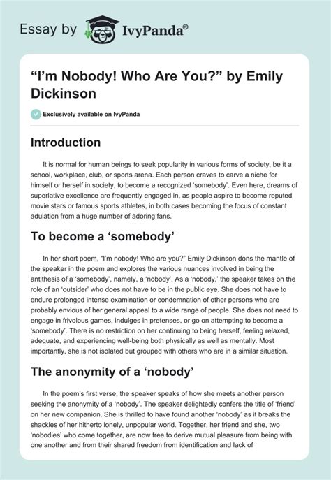 I M Nobody Who Are You By Emily Dickinson 1124 Words Critical