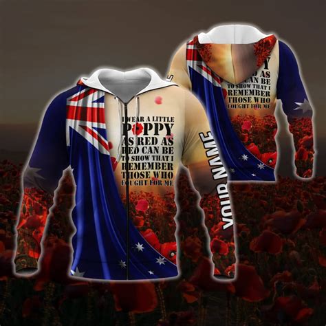 Personalized Anzac Day Lest We Forget I Wear Red Poppy 3d Zip Hoodie