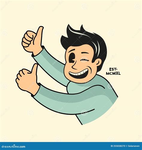 Vintage Male Character With Two Thumbs Up Stock Vector Illustration