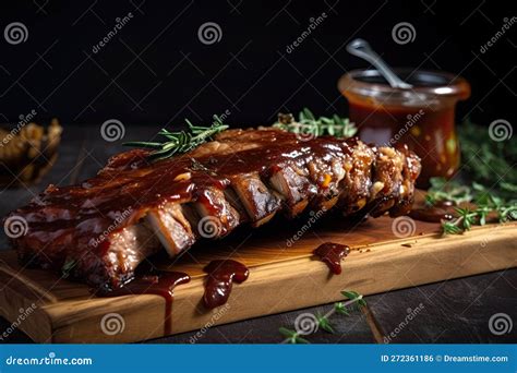 Costillas De Repuesto Calientes A La Parrilla Con Salsa De Barbacoa En