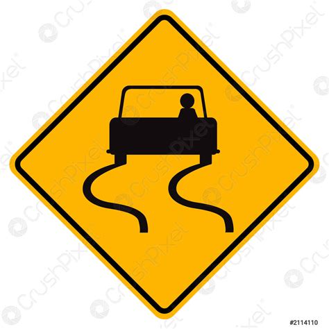 Warning Signs Slippery Road On White Background Stock Vector 2114110