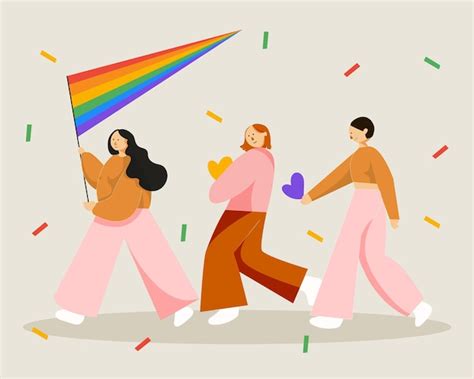Premium Vector People Taking Part In Lgbtq Pride Parade Vector Flat Illustration Lesbian Vector