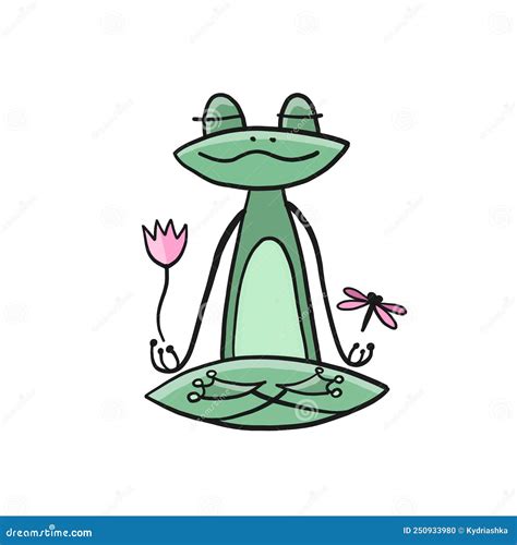 Yoga Frog Meditate In Lotus Pose Isolated On White Background Cartoon