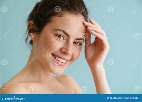 Half Naked Brunette Woman Smiling And Looking At Camera Stock Image Image Of People Smile